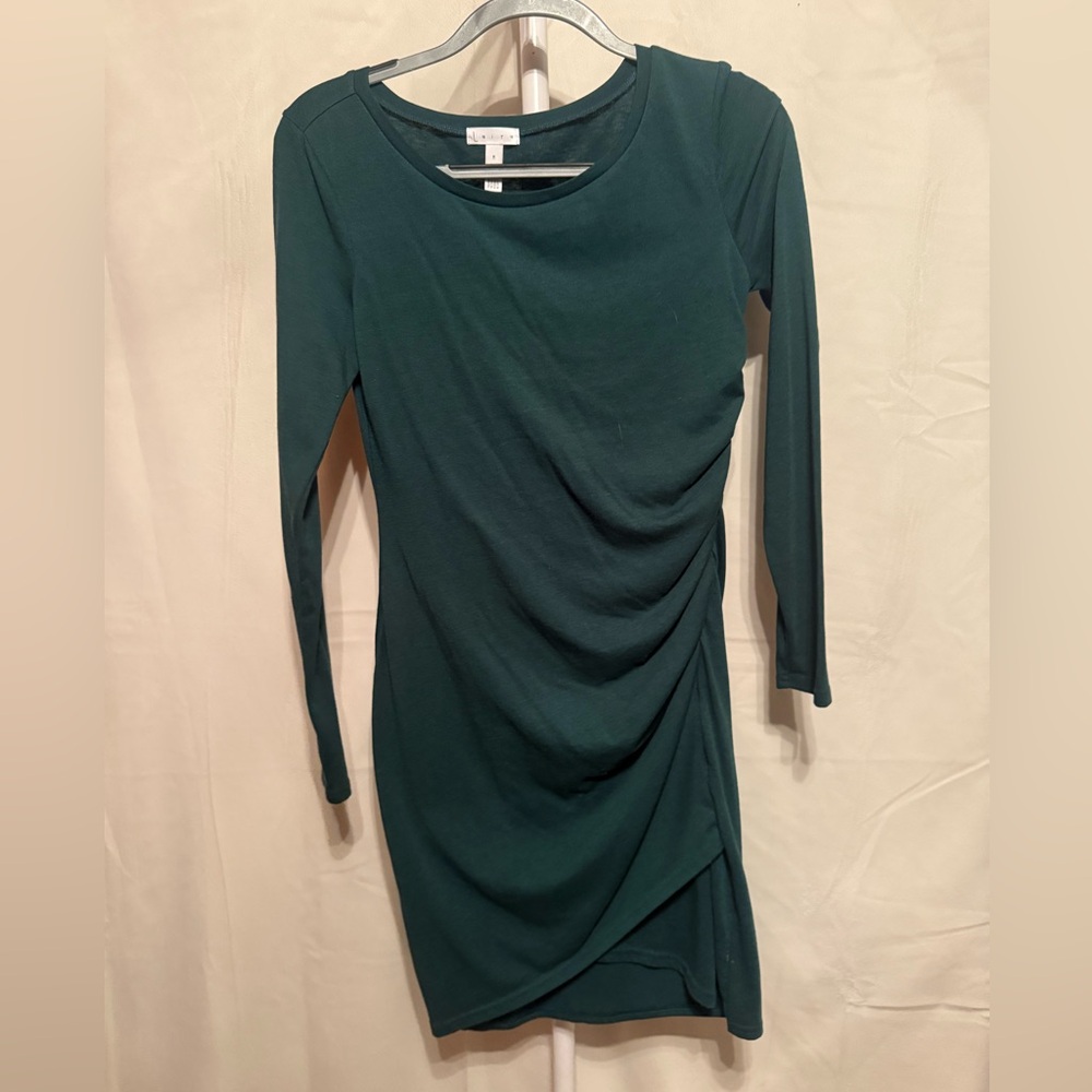 Eliza J Green Ruched Side-Slit Long Sleeve Dress